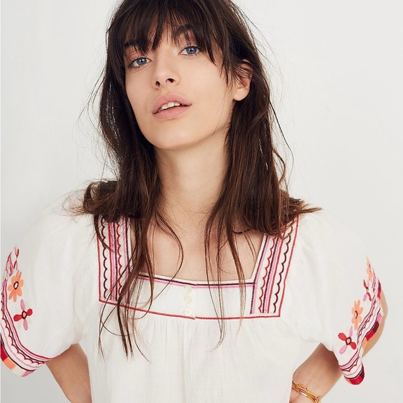 Madewell White Embroidered Sandblossom Floral Short-sleeve Top size S - Picture 10 of 10